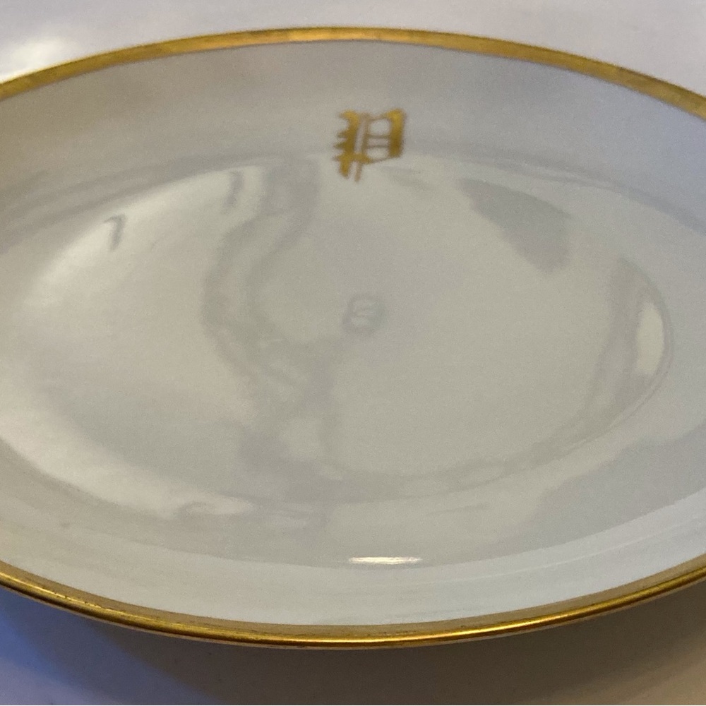 Antique art deco round porcelain serving/dressing table platter gloss white/gold - Picture 7 of 13